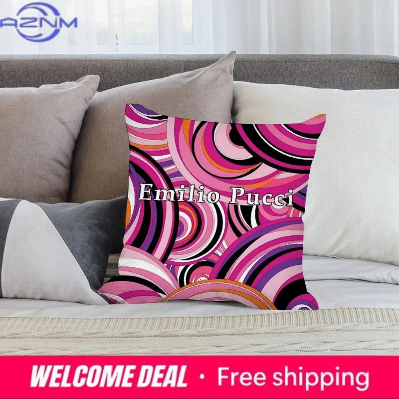 Federa Cuscino Moda E-Ee-Emilio Logo P-Pucci Tessuto Peluche Morbido Stampa Double Face Copricuscino Divano Copricuscini