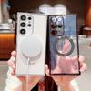 Electroplated transparent magnetic mobile phone case Samsung S23U mobile phone case S24U/S23FE fashion female S21