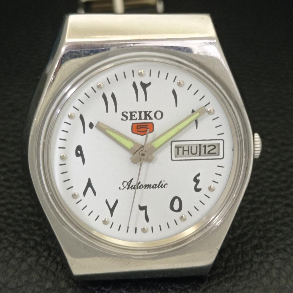 JAPAN VINTAGE SEIKO 5 AUTOMATIC 6309A MENS ARABIC WHITE DIAL WATCH A701494-5 R206b-a701494