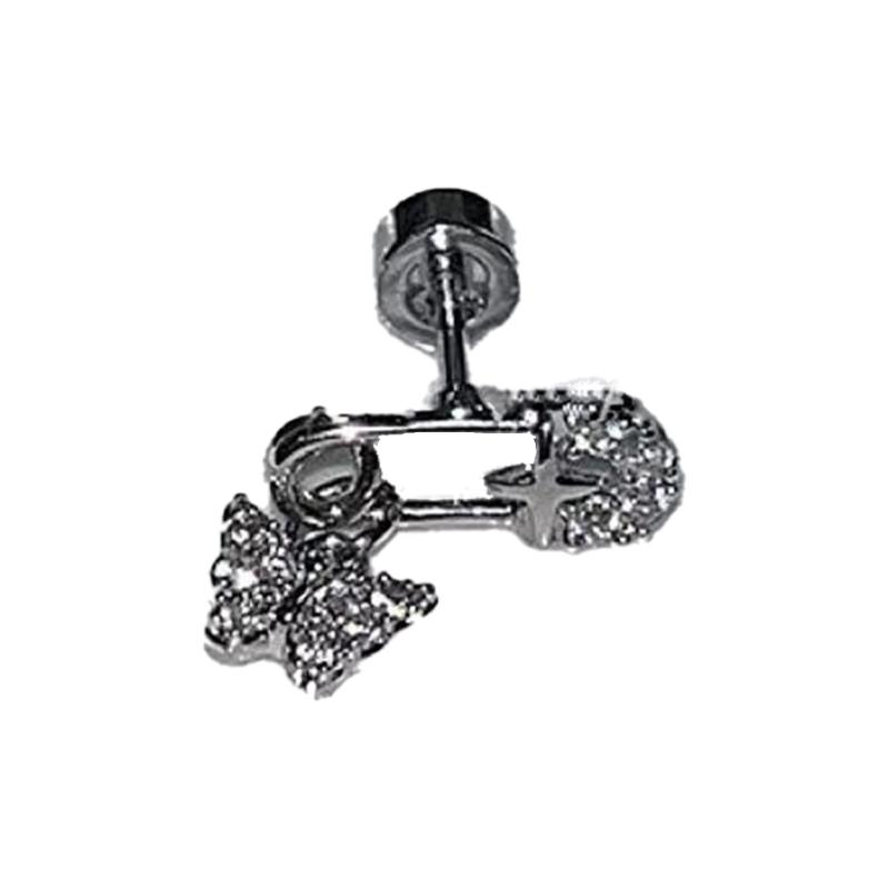 Dazzling Titaniums Steel Ear Climber Butterfly Stud With Safety Pin Cartilage Piercing Earring Handmade Body Jewelry