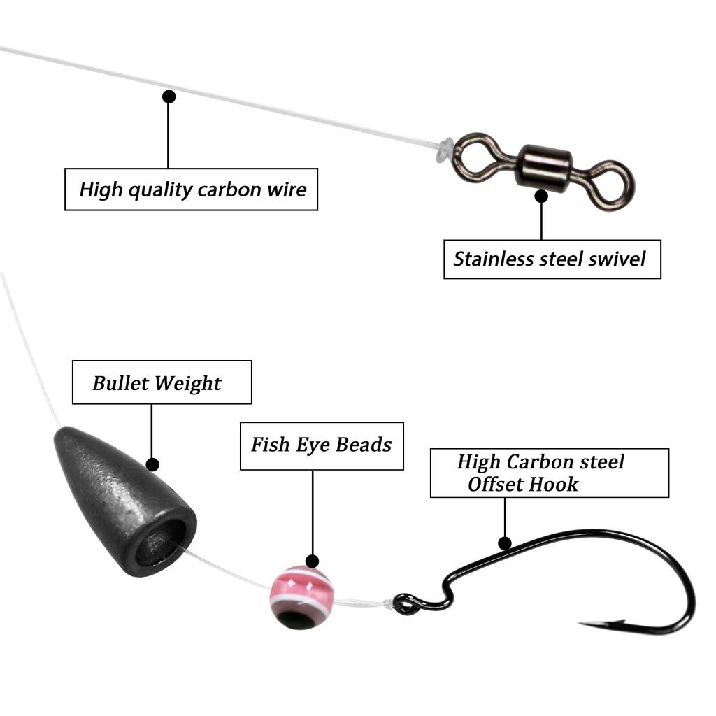 5PCS Texas Rig Set Kit Fishhooks Fishing Tackle