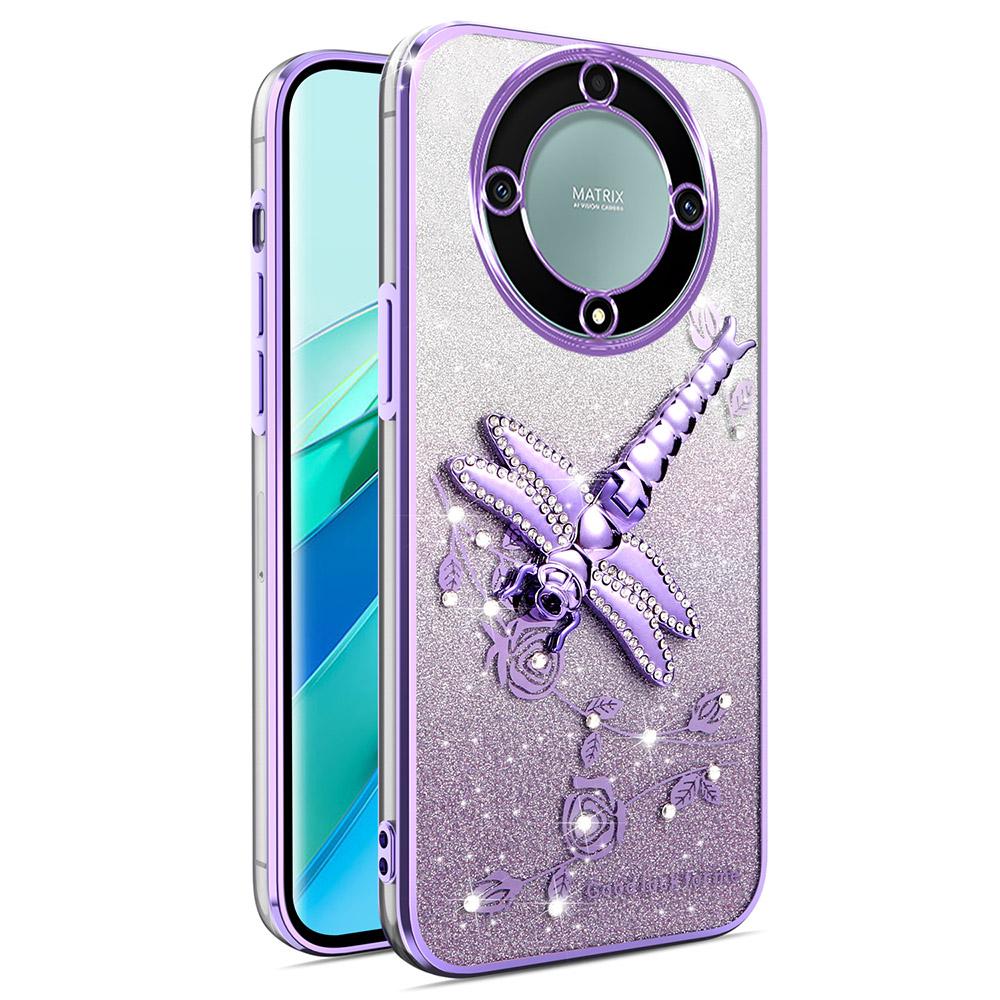 KADEM Case For Honor X40 5G/X9a 5G/Magic5 Lite 5G Dragonfly Kickstand TPU Flowers Glitter Phone Cover