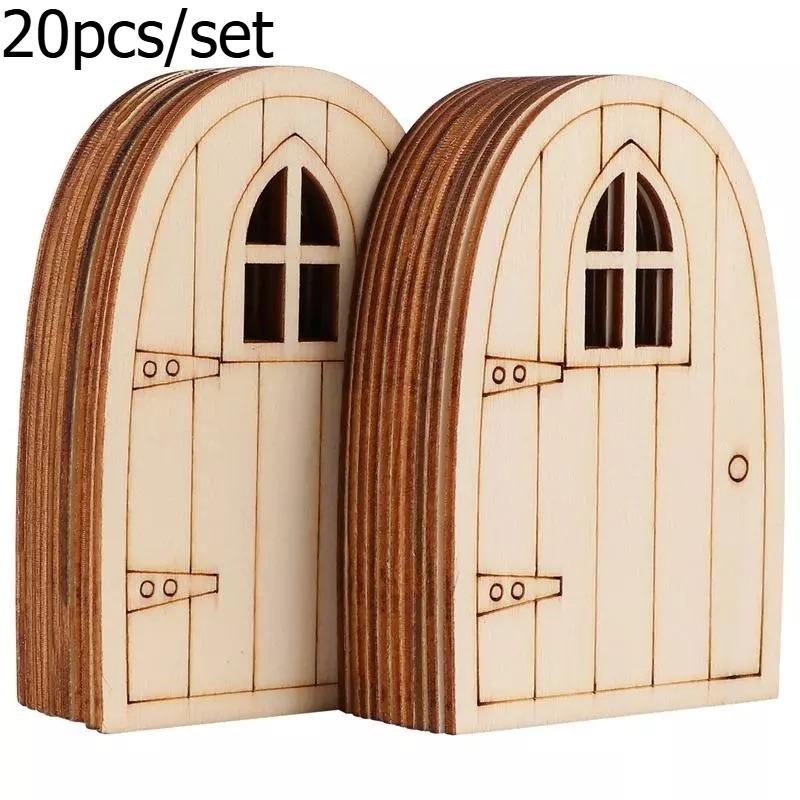 20pcs/set Wooden Succulent Pot Decorative Wood Chip Cartoon Wooden Door Window Craft for Terrarium Home Garden Decoration