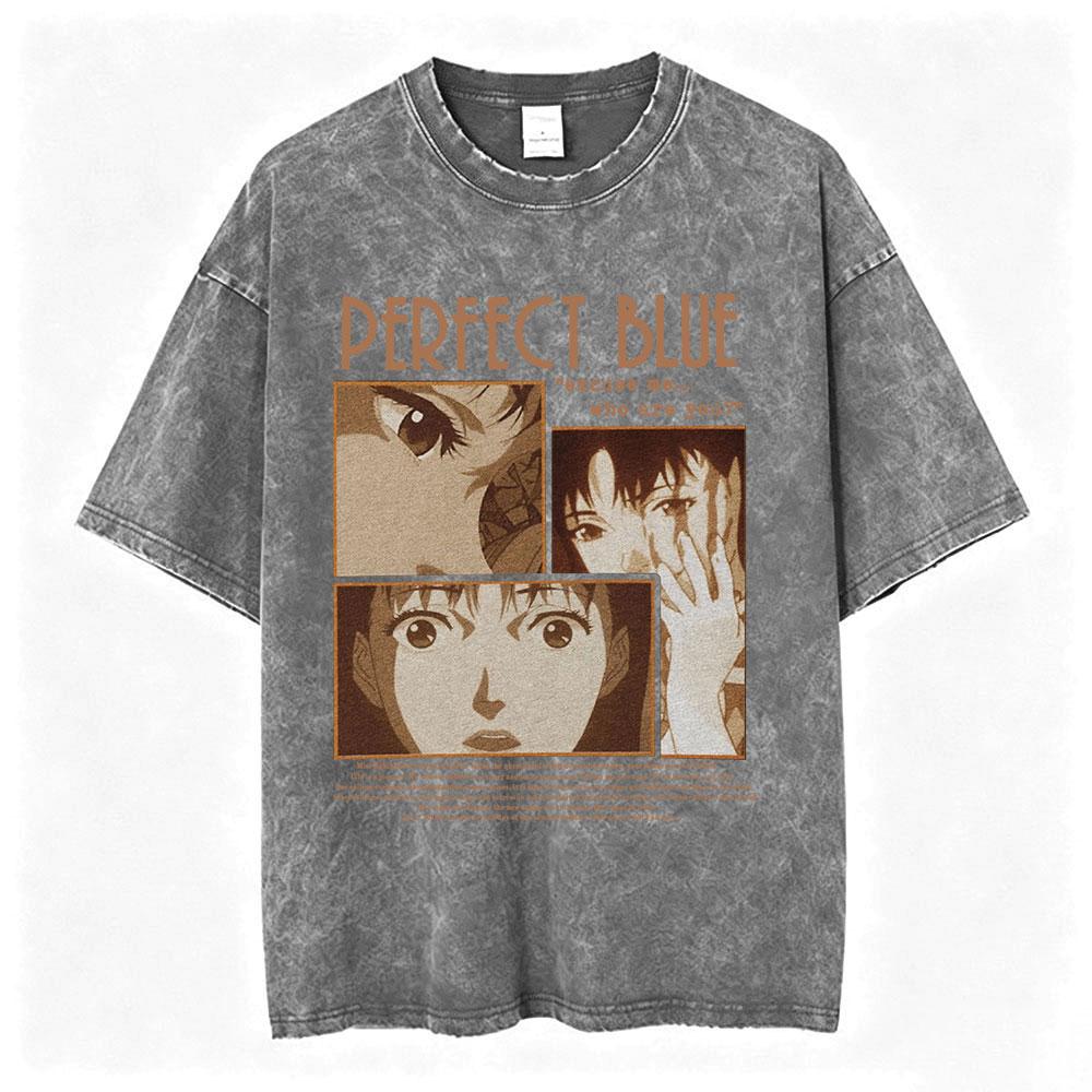 Vintage Washed Anime Perfect Blue A Satoshi Kon Film Mima Kirigoe TShirts Mens Women Fashion Oversized Short Sleeve T Shirts