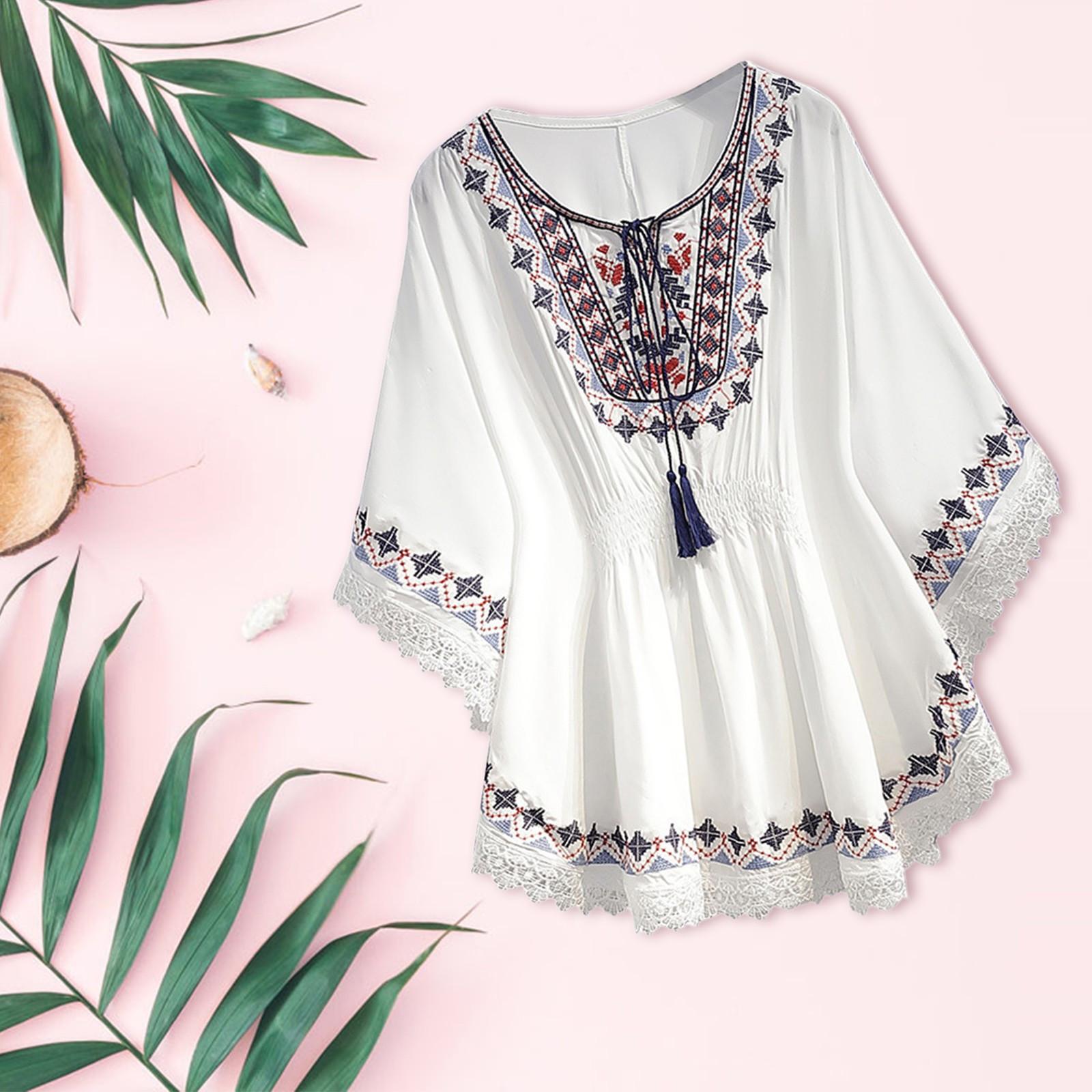 

Винтажный принт свободный топ женские топы в стиле бохо футболка показывающая тонкий средней длины свободный шикарный топ молодежная женская одежда M