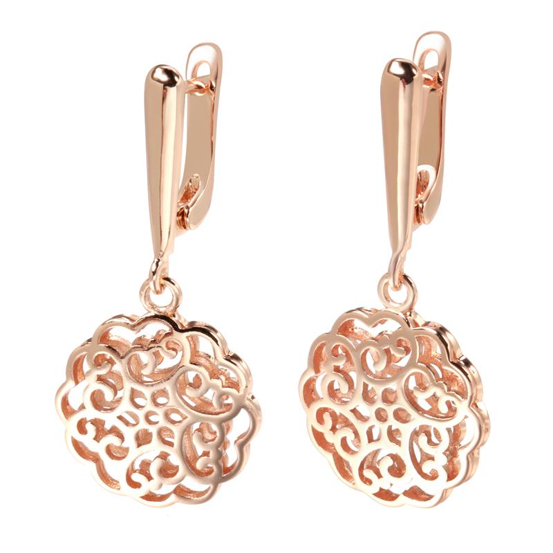 New Trendy Rose Gold Drop Earrings For Women Unusual Hollow Flower Big Earrings Fashion Ethnic Bride Wedding Jewelry