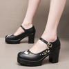6cm 8cm 10cm Small Size 32-43 Shallow Floral Soft Leather Shoes Platform Pumps  Spring Block High Heels Shoes for Office Mom