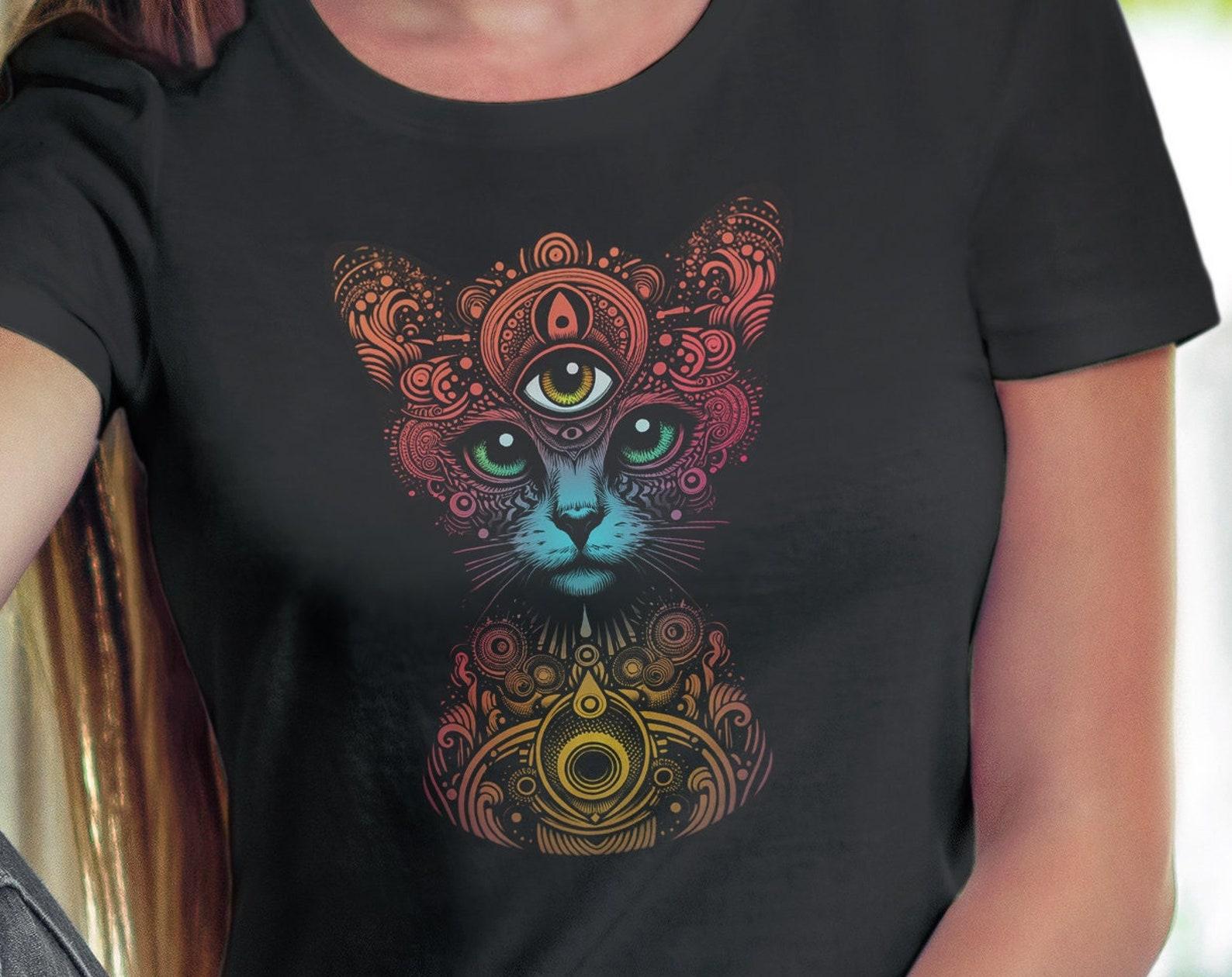 Trippy Cat Shirt | Psychedelic Unisex Tee, For Cat Lovers M