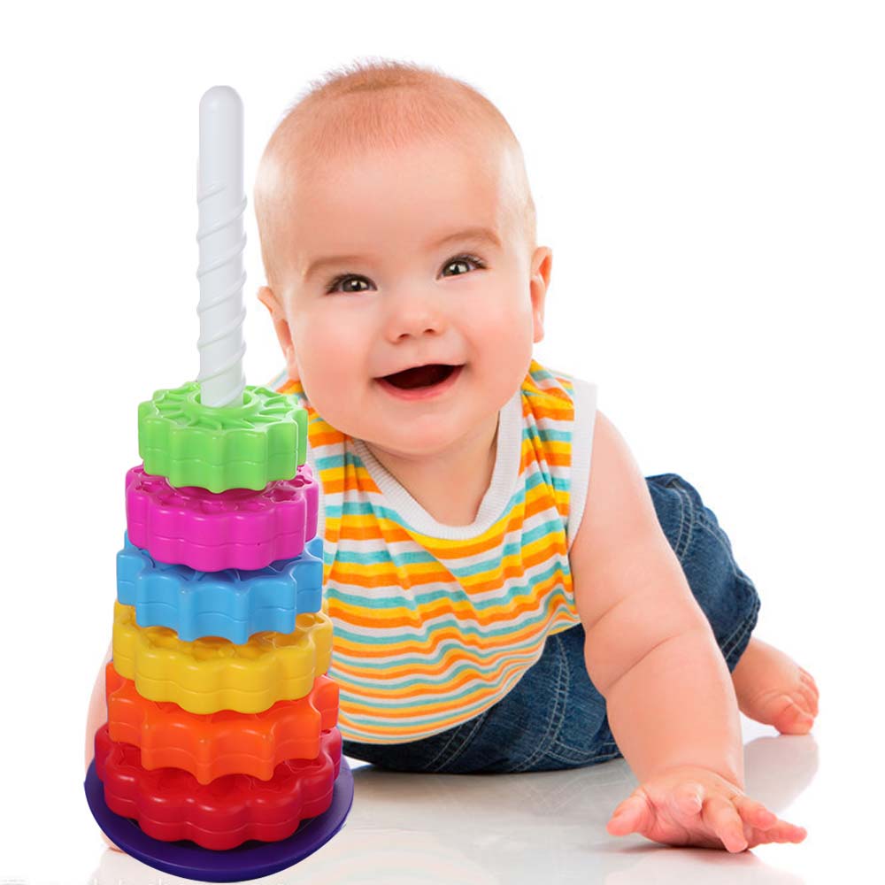 Stackable Rainbow Spinning Stacking Toys Early Education Baby Rotating Stacking Toys  Kids Toddler