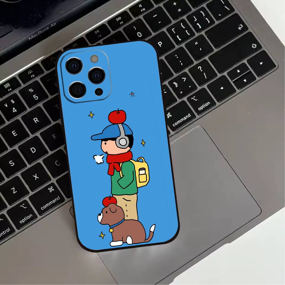 Cute Cartoon Couple Phone Case For iPhone 17,16,15,14,13,12,11 Plus,Pro Max,XS,Soft Silicone Black Cover