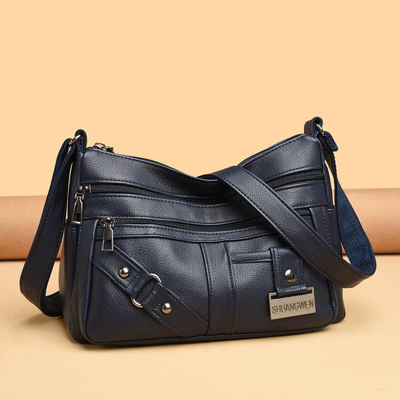 Crossbody Bag, Middle-aged Fashionable and Simple Women's Bag Soft Leather Large Capacity Multi-compartment Single-shoulder Bag
