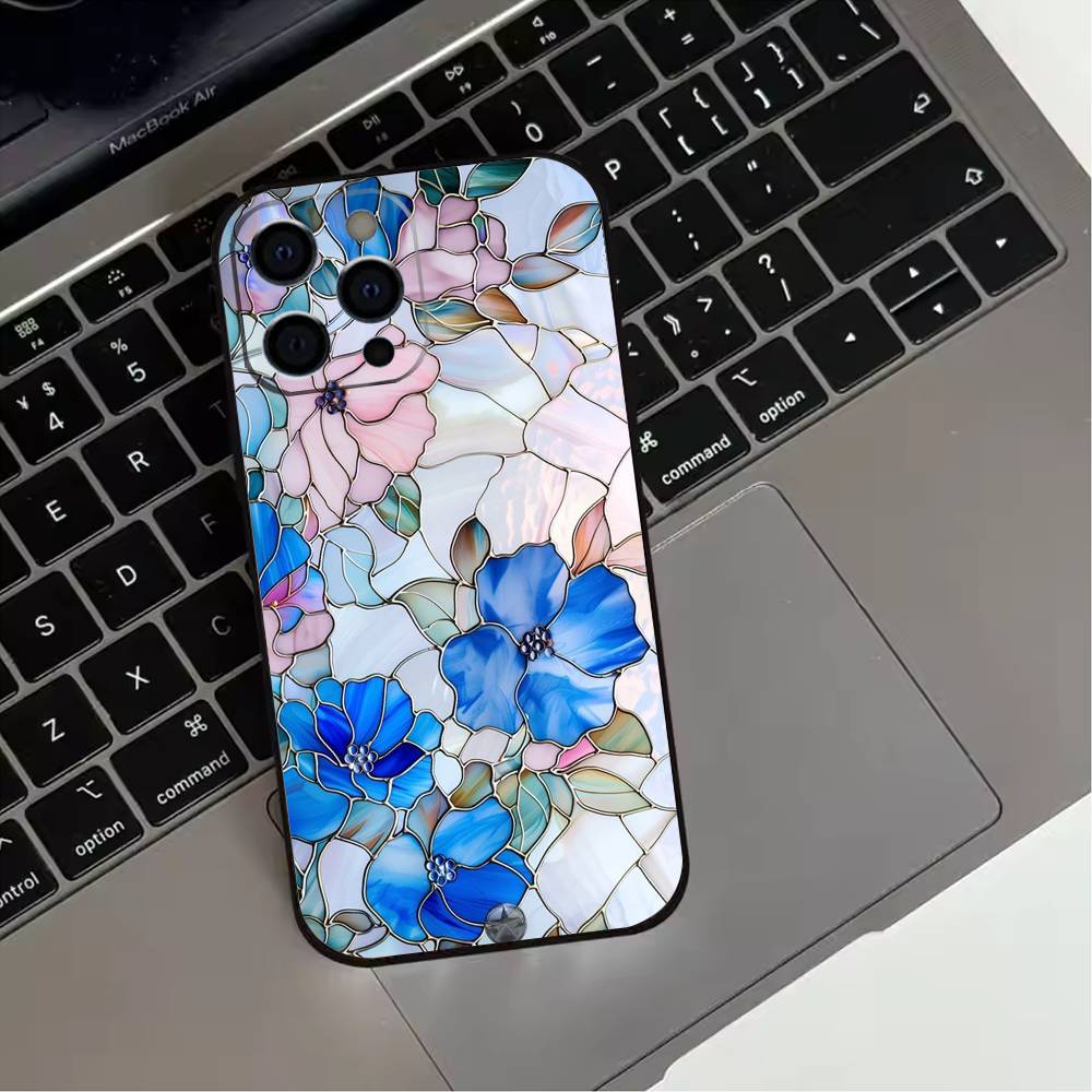 Colorful Stained glassGlass  Phone Case For iPhone 17,16,15,14,13,12,11 Plus,Pro Max,XS,Soft Silicone Black Cover
