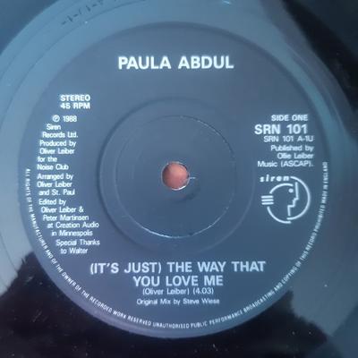 7inch Record PAULA ABDUL  Its Just The Way That You Love M SRN101 Siren 1989 UK Dance  Electronica Used
