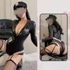 Zipper Sexy Open Crotch Glossy Leather Bodysuit For Women Erotic Hot Porn Shaping Catsuit Shiny Latex Sheath Leotard Crotchless