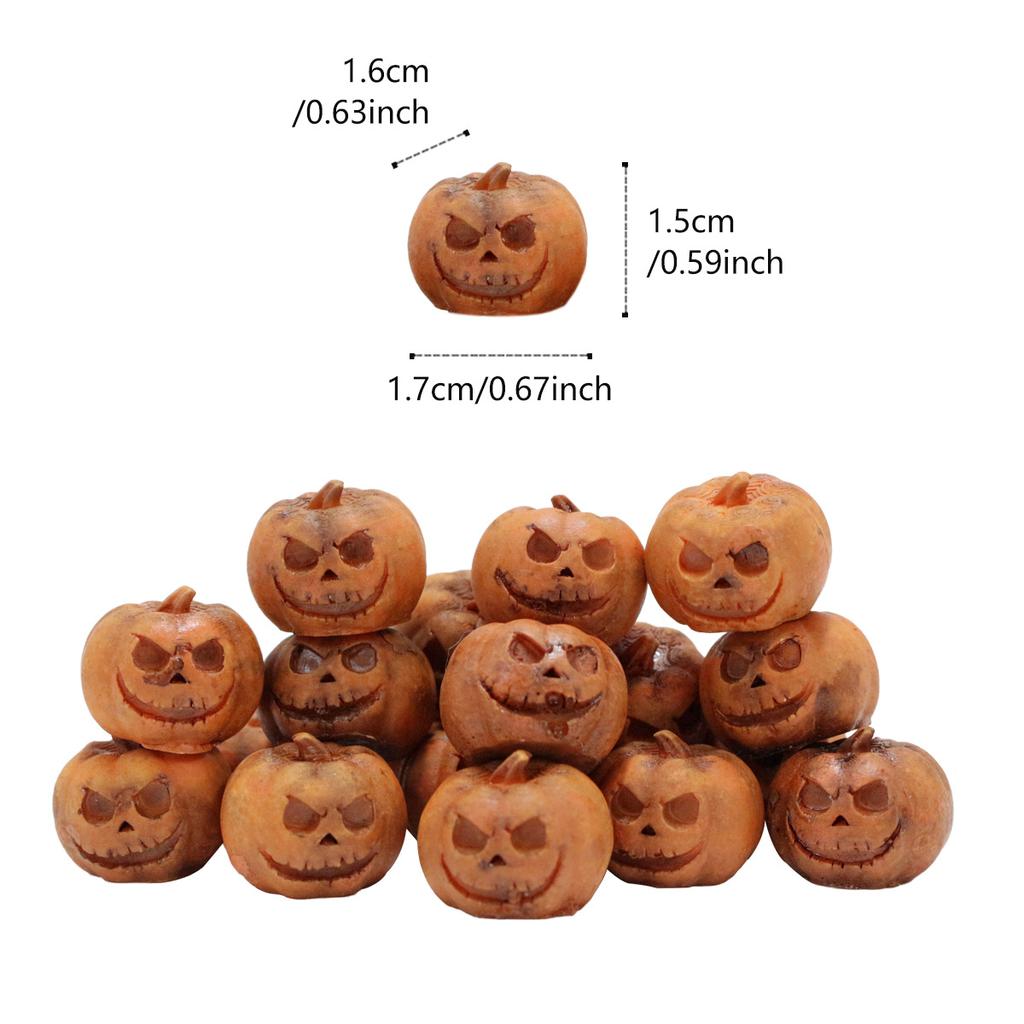 Mini Halloween Jack O'Lantern Resin Figurine Set - 20pcs with Spooky Faces for DIY Fairy Garden, Tabletop, Party Decor