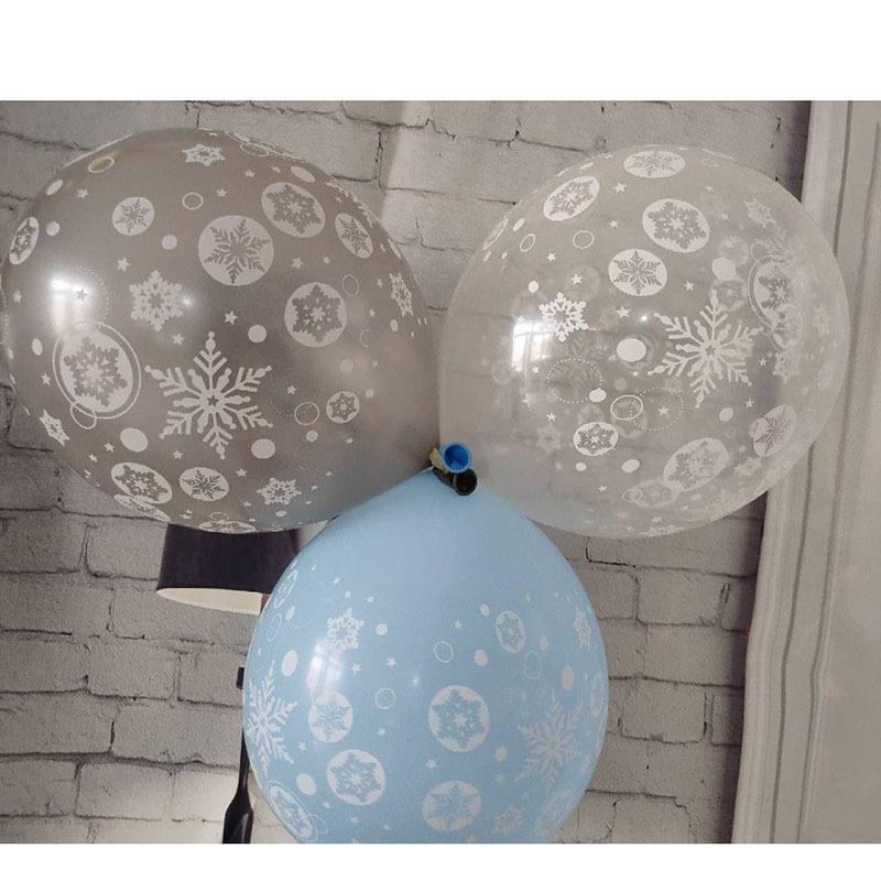 12inch Christmas Party Balloon Decoration with White Snowflake Print Transparent Gold Balloon for Holiday Party Layout