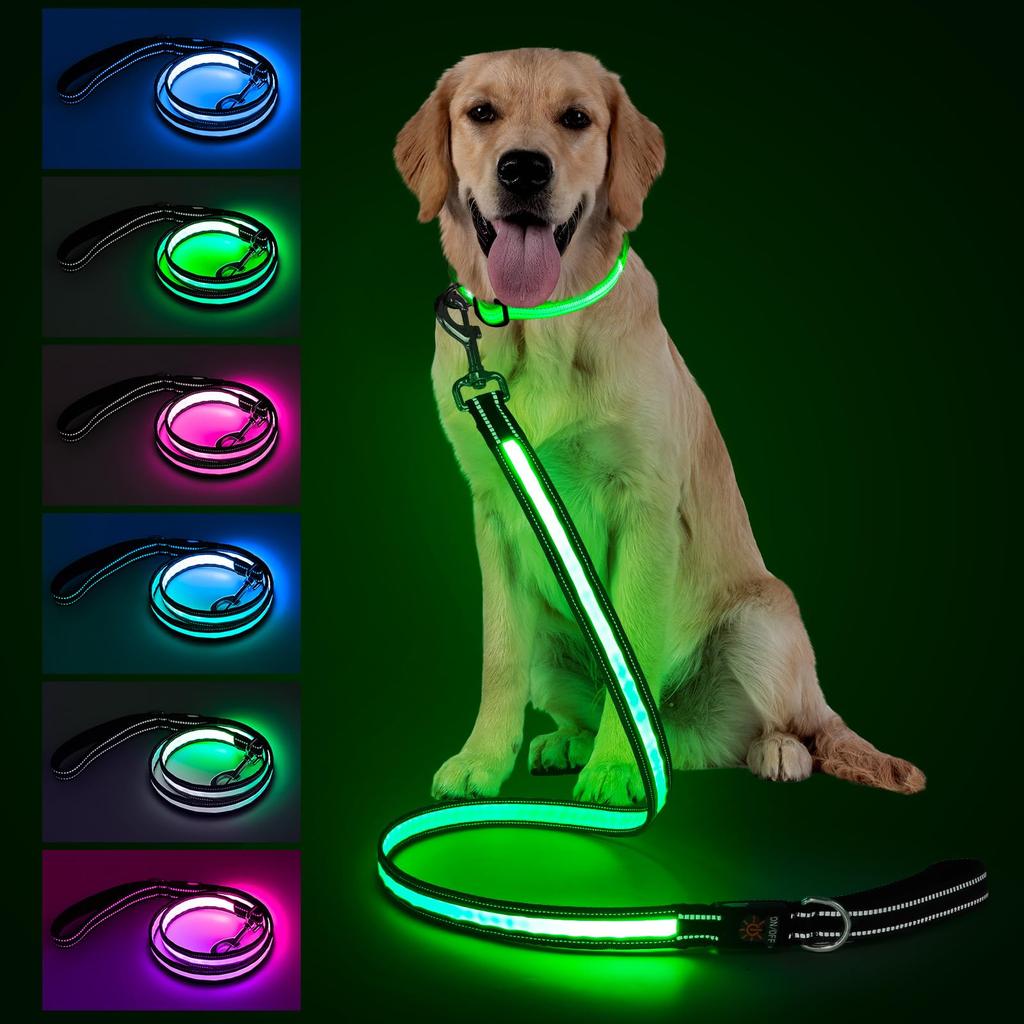 LED Dog 7 USB Rechargeable Lead with Reflective for Night Suitable for Medium and Large 4 Lightweight and Durable Design Light-Up Lead, Modes,
