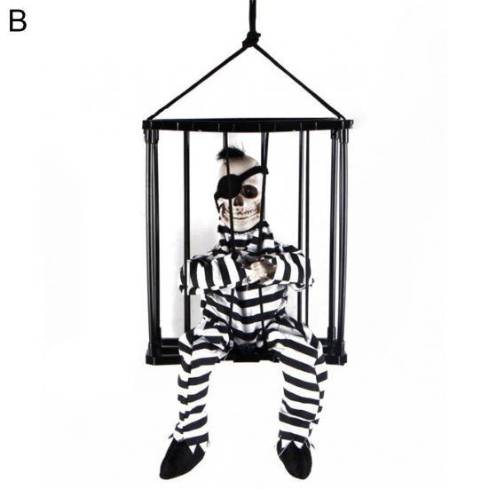 Sprechender Gefangenenanhänger Rote leuchtende Augen Gestreifte Kleidung Sprachaktiviert Gruselig Batteriebetrieben