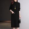 Knitted Dress Knee-length Women's Mid-length Loose Dress Plus-size Sweater Dress Solid-color Casual Half Turtleneck Pullover