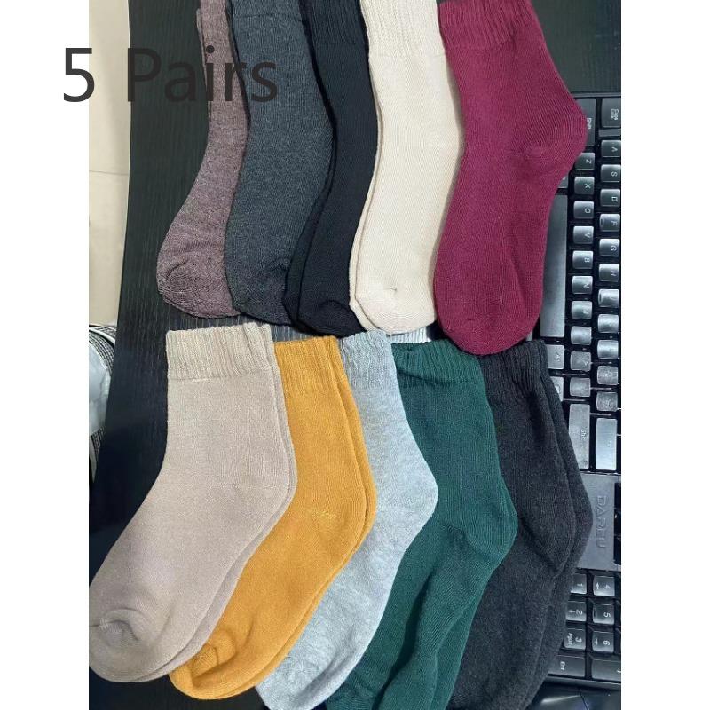 5 Pairs of Winter Men's and Women's Socks Padded and Thickened Warm Terry Solid-coloured Mid-calf Floor Socks Imitation Rabbit Wool Socks