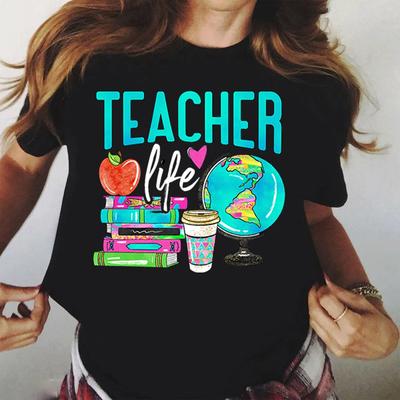 Vida de Professor Nova Camiseta de Verão de Manga Curta Moda Feminina Camiseta Gráfica Camiseta Estilosa com Estampa Camisetas Femininas de Desenho Animado