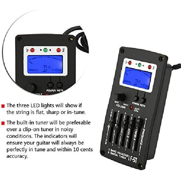 Guitar Pick Up F-5T 5Band Equalizer, Preamp Amplifier Tuner Digital Tuner Pickup for Electric Acoustic Classic Guitar for Electric Acoustic and