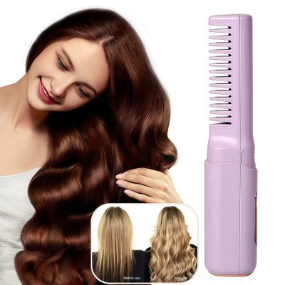 Cordless Ceramic Hairdressing Comb 3 Temperature Adjustable Hair Straightener USB Rechargeable Fast Heating Electric Straight Hair Styling Detangling
