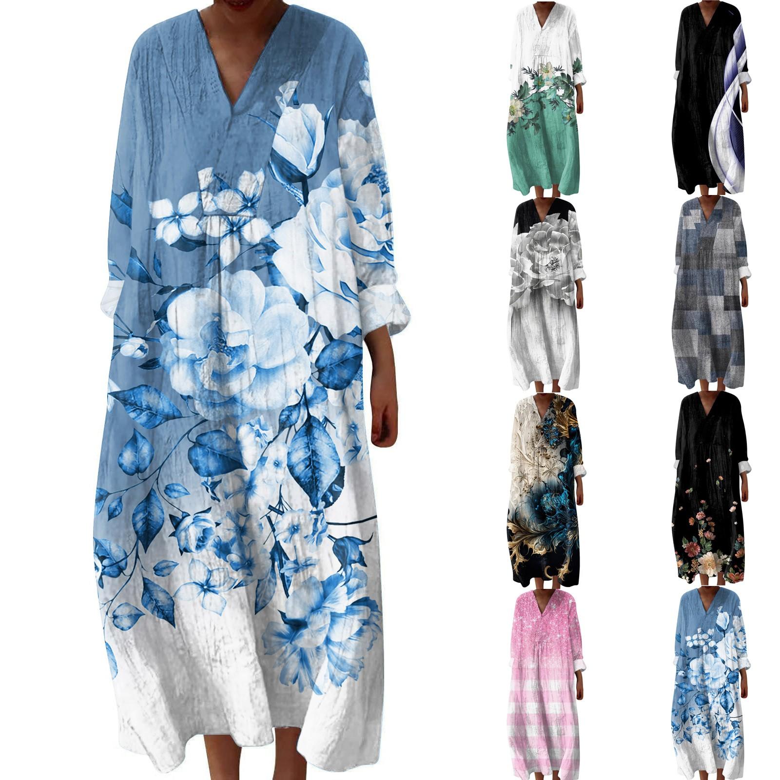 

Women s Casual And Fashionable V-Veck Printed Long Sleeved Dress Long Sleeved Dress XXL