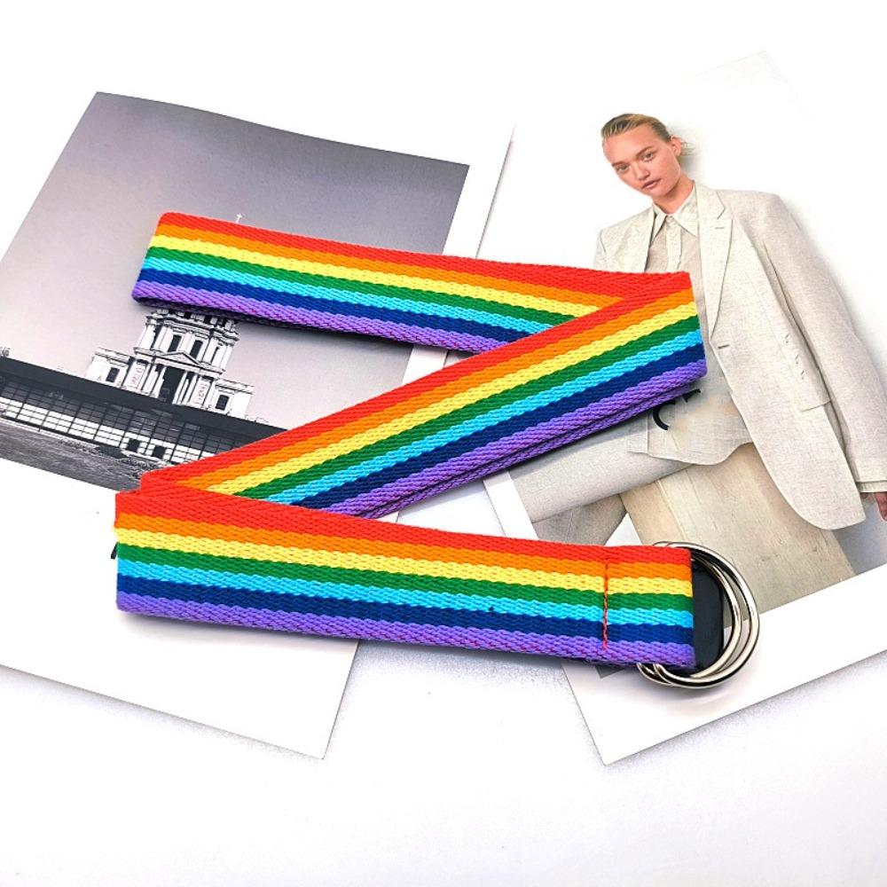 Nylon Men Belt Long Canvas Waist Belt Retro Rainbow Canvas Belt  Student