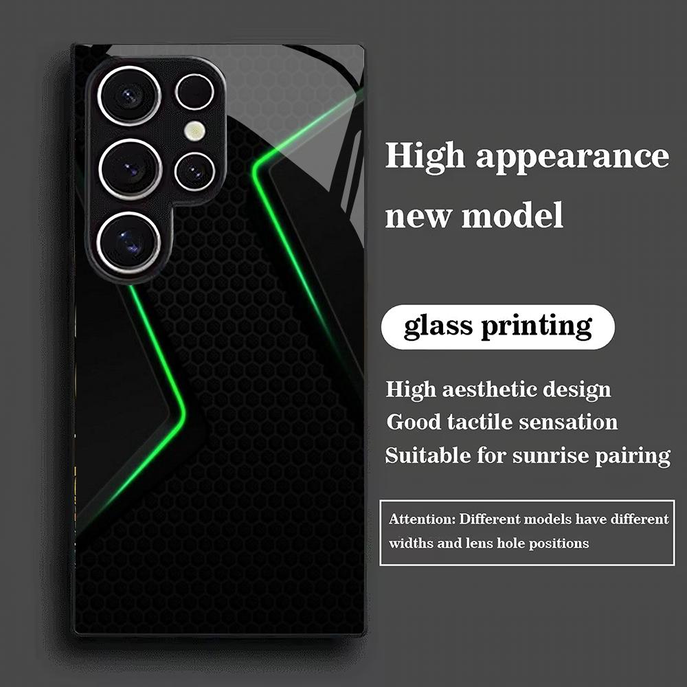 Coque de téléphone en verre à motif géométrique vert adaptée pour Samsung Galaxy S26 S25 S24 S23 S22 S20 FE/Ultra/Plus5Ganti coque arrière anti-chute