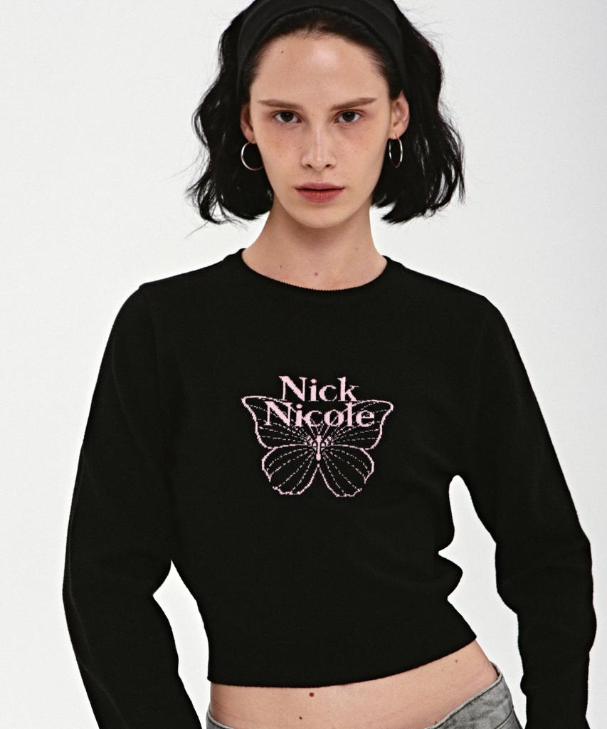 Nigaennikol Mini Butterfly Signature Sleeve Knit_Black Pink