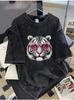 Vintage Washed Tiger and Leopard with Sunglasses Print T Shirt Men Women Casual Crewneck Short Sleeve Tees for Streetwear