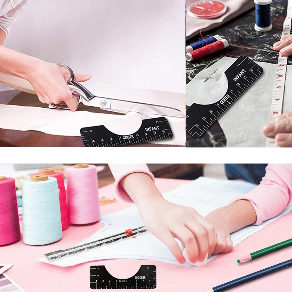 4pcs T-Shirt Ruler Guide Shirt Alignment Tool T-Shirt Alignment Ruler with Clothing Size Chart for Adult Youth Toddler Infant
