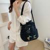 Bolso de Mezclilla Bordado Estampado Bolso Grande de Hombro Cruzado