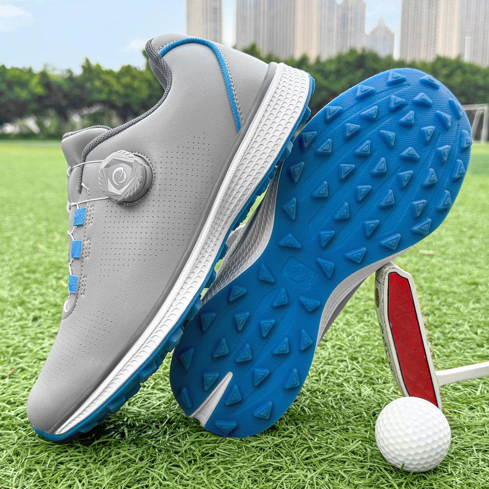 Men's Waterproof Breathable Golf Shoes with Fixed Spikes and Buttons