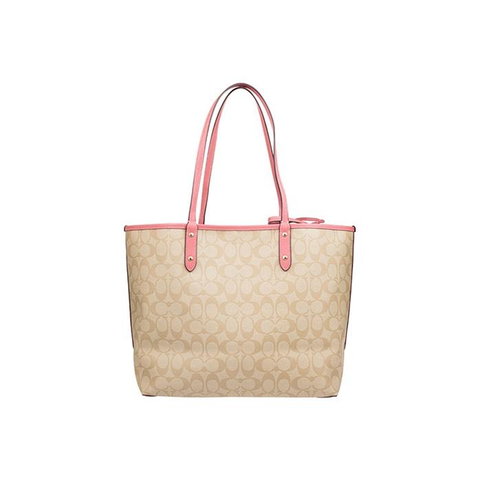 Coach Borsa a Tote Reversibile City 33 Tela Monogram Double-Sided e Pelle Borse Tote da Donna Khaki Rosa 36658-IMBE5