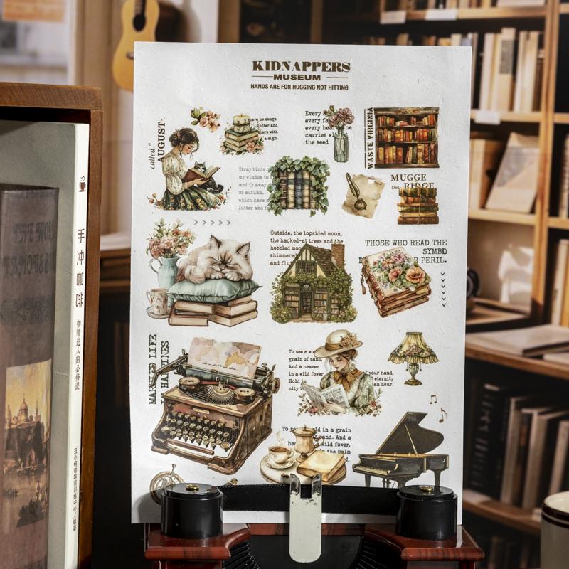 2Sheets/Bag Bookstore Corner Landscape Transfer Stickers for Scrap Books Handmade Art Handbooks Phone Cases Notebook Decoration