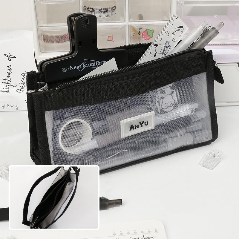 Transparent 5 Layer Mesh Bag Pen Pencil Case Visable Pocket Storage Pouch for Stationery School A7681