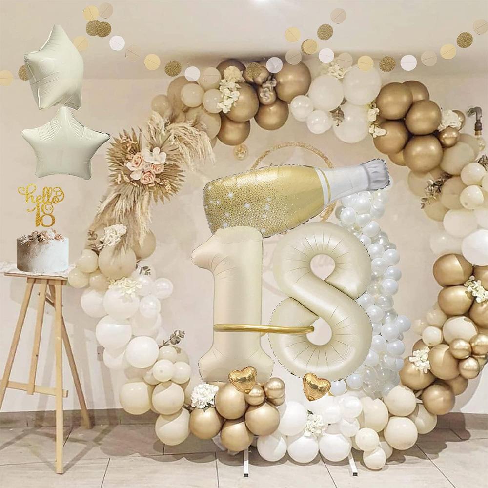 32-Inch Milky White Birthday Balloon Set, Wind Birthday Party Decoration Photo Rice Gold Aluminum Film Balloon