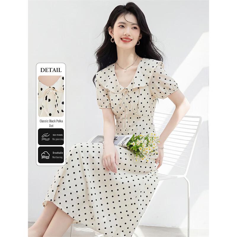 Women s French Style Polka Dot V-Neck Dress XL