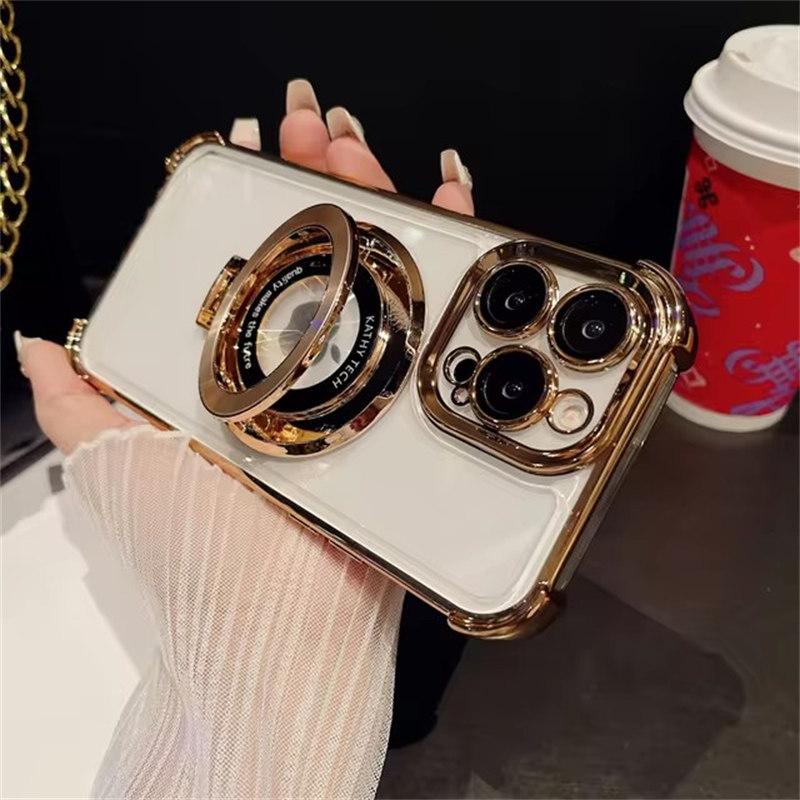 Luxury Plating Magsafe Magnetic Holder Stand Clean Phone Case For iPhone 11 12 13 14 15 Pro Max Bumper Protector On 15Plus Cover