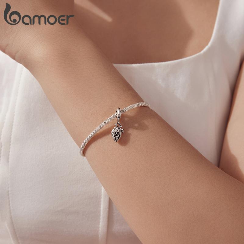 Bamoer 925 Silver Red Heart Skull Pendant Jesus Cross Beads for Women Bracelet Accessories DIY Religious Beliefs Gift