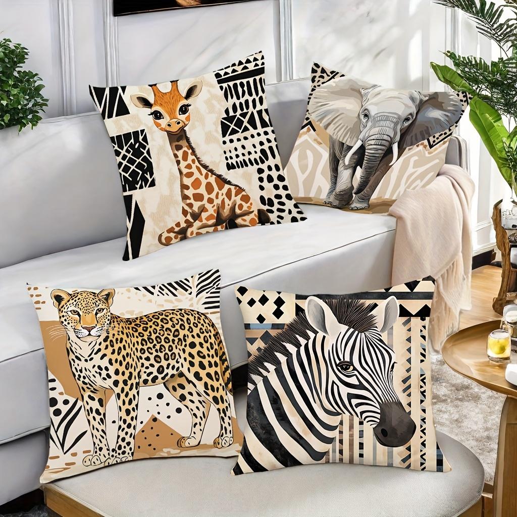 Zweiseitig bedruckte Kissenbezüge, Giraffe Elefant Leopard Zebra Kunst Dekorative Überwurf-Kissenbezüge, Tribal Boho Wohnkultur