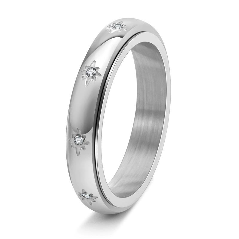 European and American Jewelry Sunflower Circle Nest Inlaid Stone Small Fresh Rotatable Decompression Ring Men's and Women's Engagement Ring