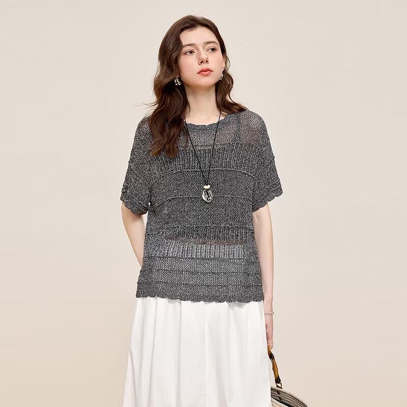 Women's Ice Silk Hollow Knit Short Sleeve T-Shirt