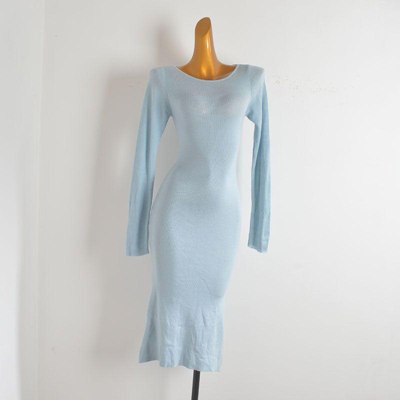 

Pure Desire Style Sexy Stylish Micro Transparent Long Sleeves Knitting Dress Female Spring & Fall Thin Silm Temperament Hip Skirt Picture color