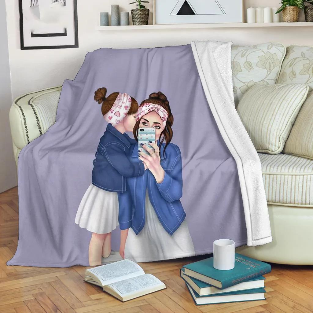Cartoon mother and daughter blanket winter soft flannel warm blanket sofa bedroom blanket direct supply