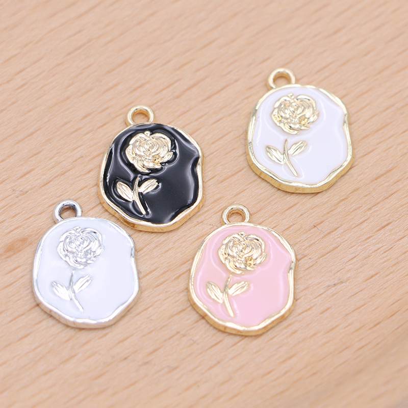 10Pcs Gold Plated Enamel Rose Flower Charm Pendant For Jewelry Making Bracelet Necklace Diy Earrings Accessories Craft
