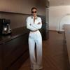 Cross-border European and American casual women's clothing fashion waist sexy zipper cardigan jacket lace-up trousers spring and autumn two-piece set