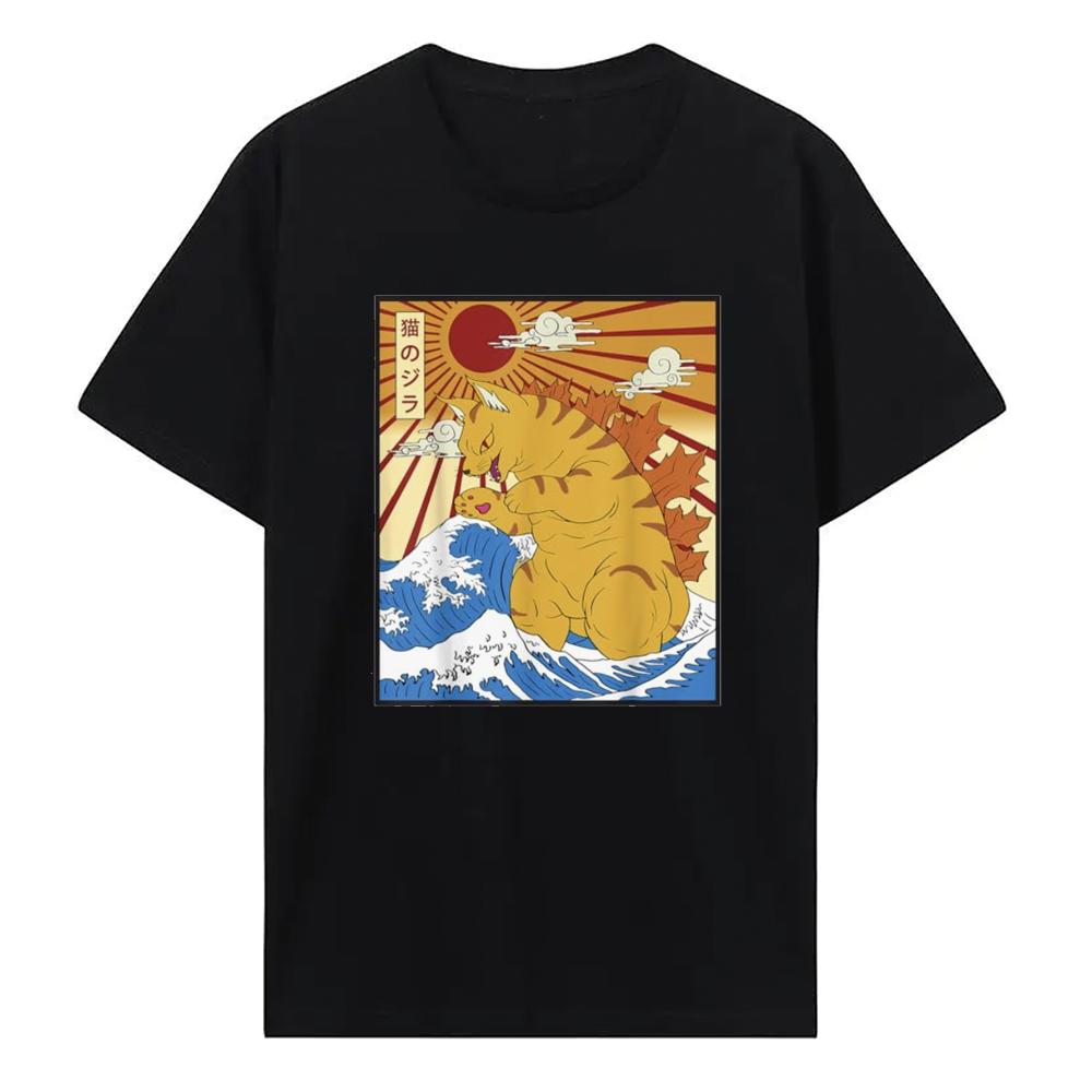 Van Gogh Starry Night Cat T-Shirt Hip Hop 100% Cotton Streetwear New Fashion Casual Tops Tees Classic Fit Cat Lover Neck 51314